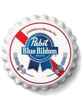 Pabst Blue Ribbon Beer Metal Bottle Cap Sign Garage Shop Bar Man Cave LARGE NEW
